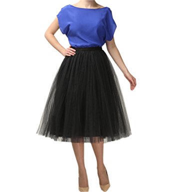 Lisong Women Tea Length Layered Tulle A-Line Party Prom Skirt
