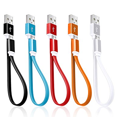 Short Charging Cable, Aupek 5 Pack Colorful Flat USB Cable High Speed Cord for Samsung, LG, BLU, MP3, PS4, Android Phone, Charging Station 8 inch (0.66 ft)