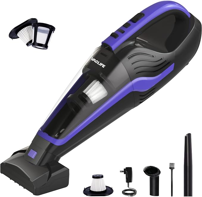 VacLife Handheld Vacuum for Pet Hair - Car Vacuum Cordless Rechargeable, Well-Equipped Hand Held Vacuum with Reusable Filter & LED Light, Powerful Stair Vacuum with Motorized Brush, Purple (VL726)