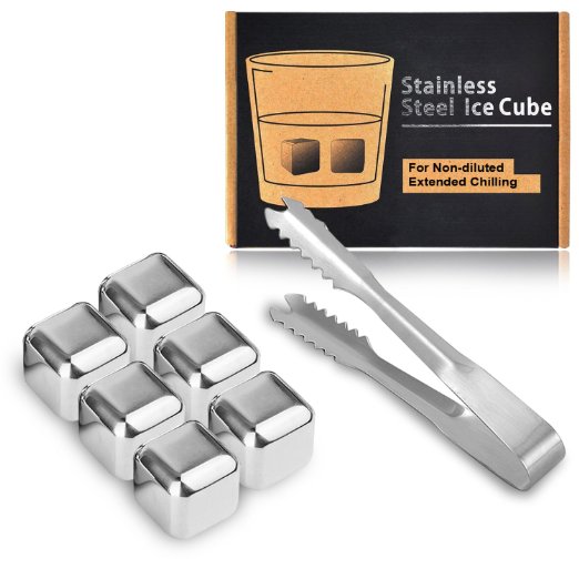 Kollea 6PCS Stainless Steel Chilling Reusable Ice Cubes for Whiskey Wine Drinks