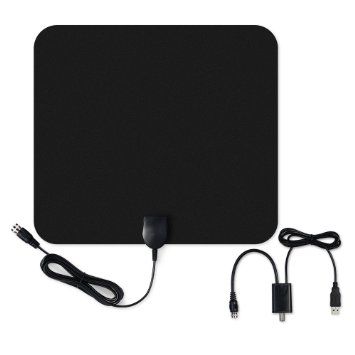 Homasy TV Antenna indoor Amplified HDTV Antenna 50 Mile Range with Amplifier Signal Booster for UHF VHF PowerSupply, 16ft High Performance Coax Cable