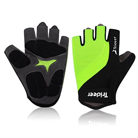 Trideer Cycling Gloves - Ultra Light Breathable Lycra & Anti-Slip Shock-Absorbing Silica Gel Grip, Mountain Road Gloves Bicycle Racing Gloves Crossfit Sport Fitness Exercise Gloves, for Men & Women
