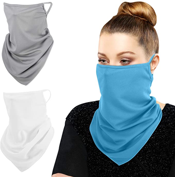 MoKo Scarf Mask Bandana with Ear Loops 3 Pack, Neck Gaiter Balaclava Dust UV Sun Protection Outdoors Face Mask for Women Men