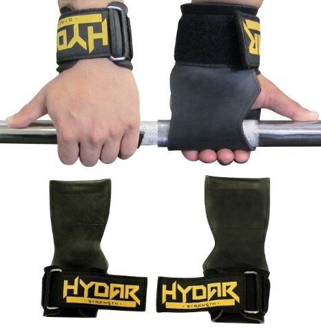 Premium Weight Lifting Straps - Power Grips with the Dual Functionality of Wrist Wraps & Gloves - Lifetime Guarantee - Hydar Strength Range - Ideal for Heavy Duty Lifting & Bodybuilding - Padded Support for Push & Pull Movements and Powerlifting Deadlifts & Bench Press