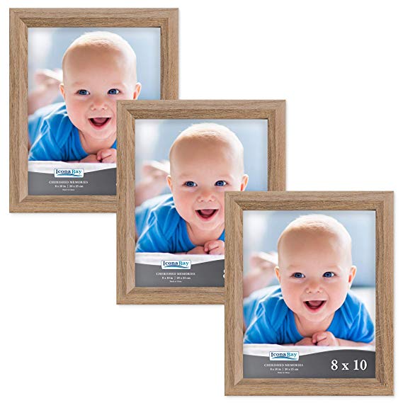 Icona Bay 8x10 Picture Frame (3 Pack, Dark Oak Wood Finish), Photo Frame 8 x 10, Composite Wood Frame for Walls or Tables, Set of 3 Cherished Memories Collection