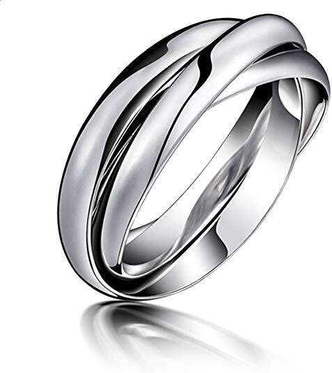 Navifoce Stainless Steel Triple Plain Silver Band Rings Interlocked Rings Three in One