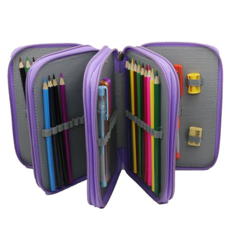 Trasfit 72 Pencil Holder Colored Pencils Case, Large Capacity Multi-layer Students Pen Holder Pen Bag Pouch Stationary Case for School Office Art Craft, Pencil Bag for Travel (PURPLE)