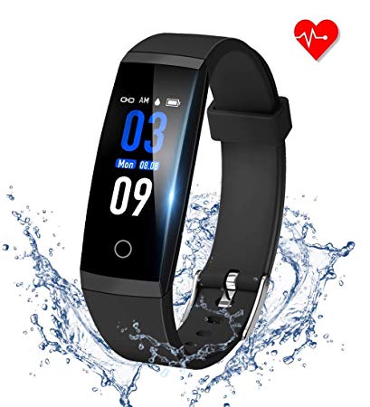 goopow Fitness Tracker HR, Activity Tracker Watch with Heart Rate Monitor, Waterproof Smart Fitness Band with Step Counter, Calorie Counter, Pedometer Watch Kids Women and Men
