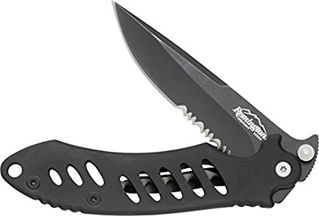 Remington Cutlery R19072 F.A.S.T. Medium Folder Knife with Black Oxide Finish Serrated Blade, 4 1/8-Inch, Black