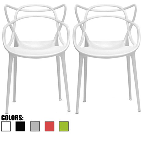 2xhome - Set of 2 - White Dining Room Chairs - Modern Contemporary Designer Designed Popular Home Office Work Indoor Outdoor Armchair Living Family Room Kitchen Bed Bedroom Porch Patio Balcony Arm Chair Swimming Pool Backyard Back Yard In Out Door Seat Vogue Trendy In Style Stylistic Artistic Art Elegant Stackable Stacking Stack