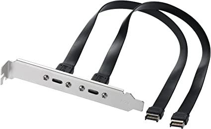 MZHOU USB 3.1 Front Panel Header Extension Cables, Dual Type C Male to Dual Type E Female Cable,with Full Height and Low Profile Bracket and Mount Screws(About 11.8in), Black