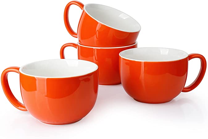 Sweese 613.406 Coffee Mug - 22 oz Jumbo Soup Bowl and Cereal Mugs, Set of 4, Orange