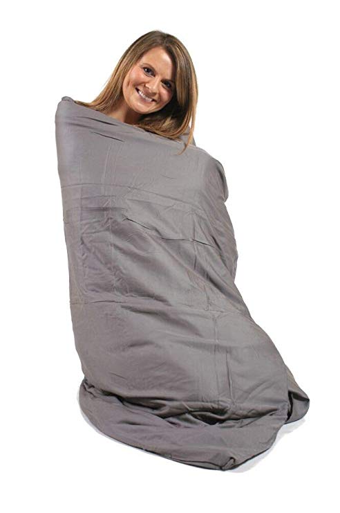 Cooling Weighted Blanket 5 lbs for Kids and Adults with Premium Removable Cover | 2-Piece Set | Breathable 100% Bamboo Cover - Grey - 36"x48"