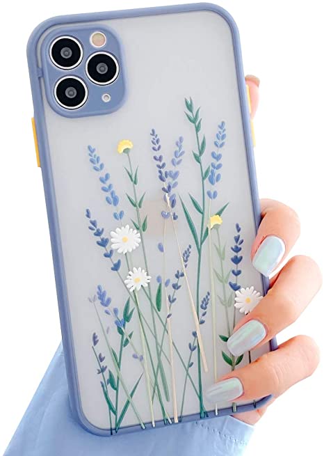 Ownest Compatible with iPhone 11 Pro Case for Clear Frosted PC Back 3D Floral Girls Woman and Soft TPU Bumper Protective Silicone Slim Shockproof Case for iPhone 11 Pro-Purple Lavender