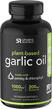 Odorless Garlic Oil Pills (1000mg) with Parsley & Chlorophyll | The only Vegan Certified Garlic Supplement Available | 150 Veggie softgels