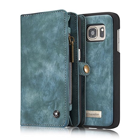 AKHVRS AIREBO 5161757 Dermis Cowhide Leather Wallet Type Case with Zipper for Samsung Galaxy S7 Edge - Green