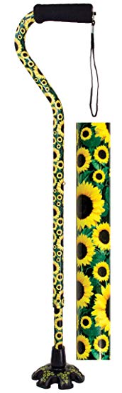 Essential Medical Supply Couture Offset Fashion Cane with Matching Standing Super Big Foot Tip, Sunflower Style