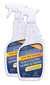 VetriCure Litter Box Sanitizer, Kills 99.9% of germs, viruses, bacteria, mold, fungus. 23oz, 2-Pack. Kills Trichophyton, the leading cause of ringworm.