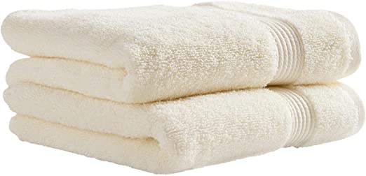 Amazon Brand – Rivet Classic Supima Cotton Hand Bathroom Towels, Set of 2, Egret White