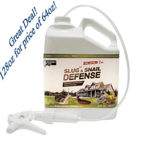 Slug and Snail Defense by Exterminator's Choice- Repellent Spray One Gallon- 128oz- Works on all types of snails and slugs-perfect for any gardener's tool box ...