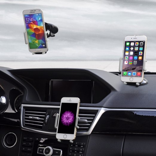 Best Car Phone Holder, Golden Colours Super 3 in 1 Universal Cell Phone Car Cradle & Mount Fits iPhone & Other Popular Brands - 3 Mounting Options - 360 Degree Rotation - A Perfect Gift for a Great Price.