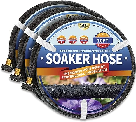 3 Pack Soaker Hose 10 FT for Garden Bed, 1/2’’ Diameter Short Soaker Hoses 10 FT for Garden Beds To Save 70% Water, Short Drip Soaker Hose for Vegetable Beds (3 Pack 10 FT)