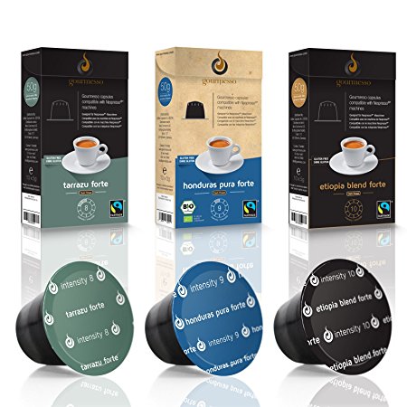 Gourmesso High Intensity Espresso Bundle - 60 Nespresso Compatible Coffee Capsules - Fair Trade | Includes Organic and Dark Roast Espresso Pods | Variety Pack