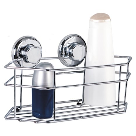 Tatkraft Megalock Bath Shelf Shower Caddy Chrome Plated Steel Suction Cups 30.5X15.5X15.5cm