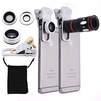 EtryBest(TM) 4 in 1 Universal Clip on Cell Phone Camera Lens Kit - 10X Optical Zoom Telescope Lens / Fish Eye Lens / 2 in 1 Macro Lens & Wide Angle Lens / Universal Clip with One Microfiber Carrying Bag for iPhone 6 Plus 5S 5C 4S, Samsung Galaxy S6 S5 S4, HTC and Other Smart Phones Tablets (Silver)