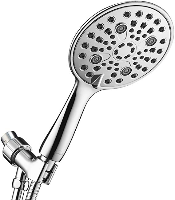 Couradric High Pressure Handheld Shower Head, Luxury 6 Settings Shower Head with Massage and Mist Spray, 70'' Extra Long Stainless Steel Hose, Adjustable Bracket Mount and Teflon Tape, Chrome, 6''