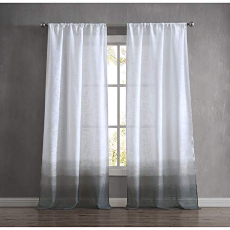 French Connection Dip Dyed Olivia Window Curtain 76 in. x 84 in. 2-Piece Set Charcoal