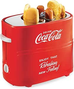 Nostalgia Coca-Cola Hot Dog Toaster - 2 Slot Bun Mini Tongs - Works with Chicken, Turkey, Veggie Links, Sausages and Brats - Coke Red