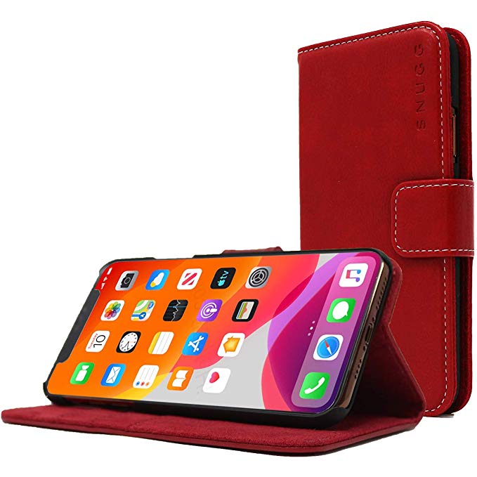 Snugg iPhone 11 Wallet Case – Leather Card Case Wallet with Handy Stand Feature – Legacy Series Flip Phone Case Cover in Dusty Cedar Red