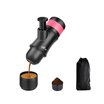 Portable Espresso Maker by Litchi Mini Espresso Machine 3 OZ for Camping, Hiking, Black