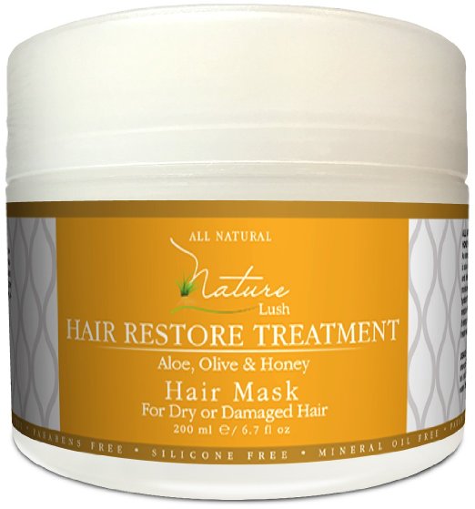 Nature Lush Hair Mask with Honey, Aloe Vera & Olive Oil - Deep Conditioner - Restore Dry, Damaged or Color Treated Hair After Shampoo, Best for All Hair Types - Parabens & Silicones Free - 6.7 fl oz.