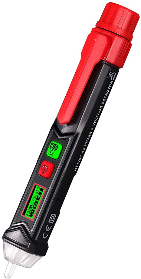 Neoteck Non-Contact AC Voltage Tester Pen with Adjustable Sensitivity 12V-1000V/48V-1000V, LCD Display, Buzzer Alarm, LED Flashlight, Live/Null Wire Judgment - Black