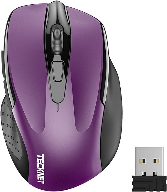 TECKNET Wireless Mouse, 2.4G Ergonomic Optical Mouse, Computer Mouse for Laptop, PC, Computer, Chromebook, Notebook, 6 Buttons, 24 Months Battery Life, 2600 DPI, 5 Adjustment Levels