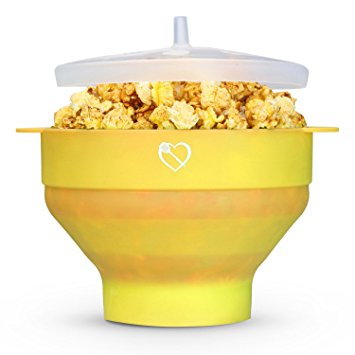 Live Healthy Microwave Popcorn Popper [Collapsible] [Heat Safe Side Handles] No Oil required, [BPA PVC Free] Silicone Popcorn Maker with lid [Dishwasher safe] Yellow