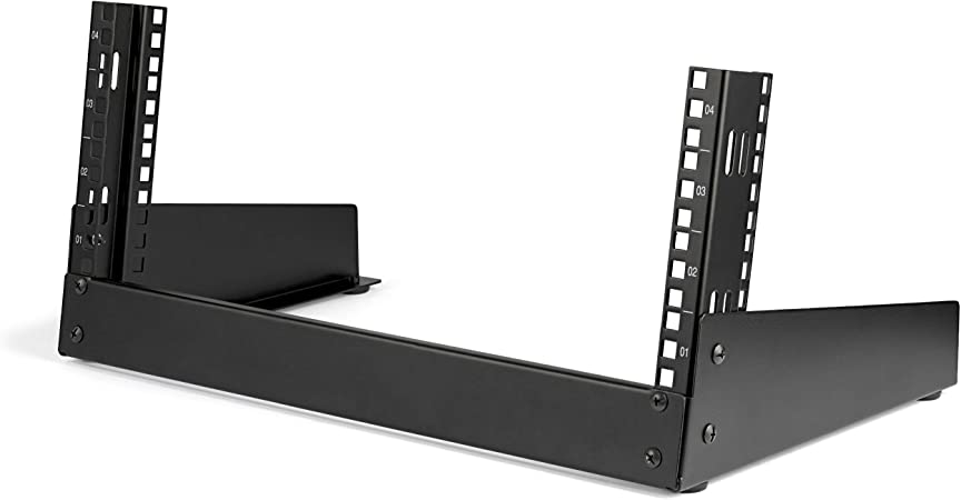 StarTech.com 4U 19" Desktop Open Frame Rack - 2 Post Free-Standing Network Rack Switch Depth for Patch Panel/Data/AV/IT/Communication/Studio/Computer Equipment 66lb Capacity w/Cage Nuts/Screws (RK4OD)