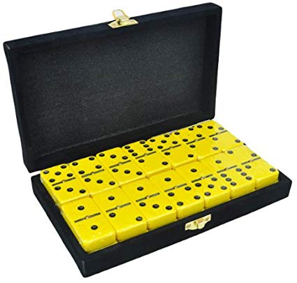 Marion Domino Double 6 Yellow Jumbo Tournament Professional Size with Spinners in Elegant Black Velvet Box.