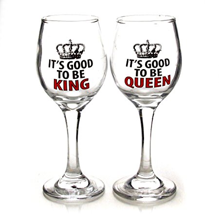 Enesco Our Name is Mud by Lorrie Veasey King Queen Wine Glass Set, 8.5", Multicolor
