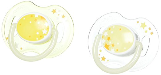 Philips AVENT BPA Free Nighttime Infant Pacifier, 0-6 Months, 2-Count, Yellow/Clear