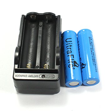2 Pieces 18650 3800 mAh 3.7v Li-ion Lithium Ion Rechargeable Battery Household Batteries With 2 Slot LED indication Charger , Blue Color Battery
