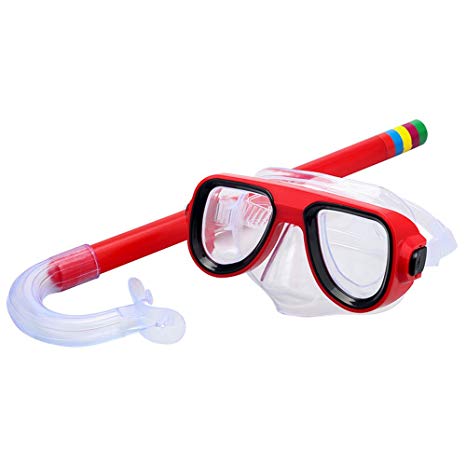 SKL Kids Snorkel Set Children Recreation Mask Snorkel Set Kids Silicone Scuba Diving Snorkeling Glasses Set for Boys and Girls Age 5 Plus