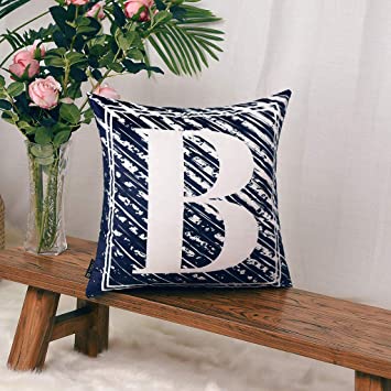 YINNAZI Throw Pillow Cover,18 x 18 Inch English Alphabet Pillow Case Navy Blue Square Cushion Covers for Sofa Courtyard Party Car Office Decorative (B-Navy Blue)