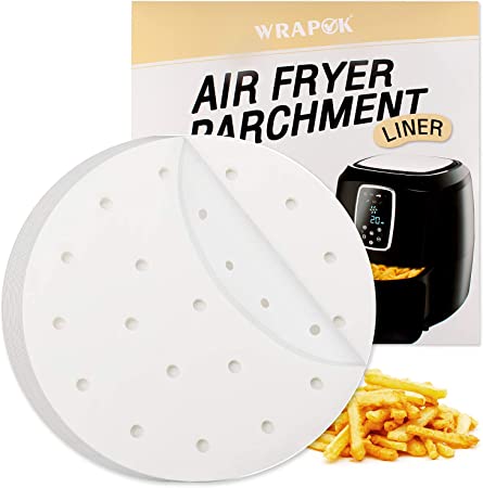 WRAPOK Air Fryer Parchment Paper 9 Inch Perforated Sheet Non-Stick Liner for Meats, Chips or Cookies - 100 Count