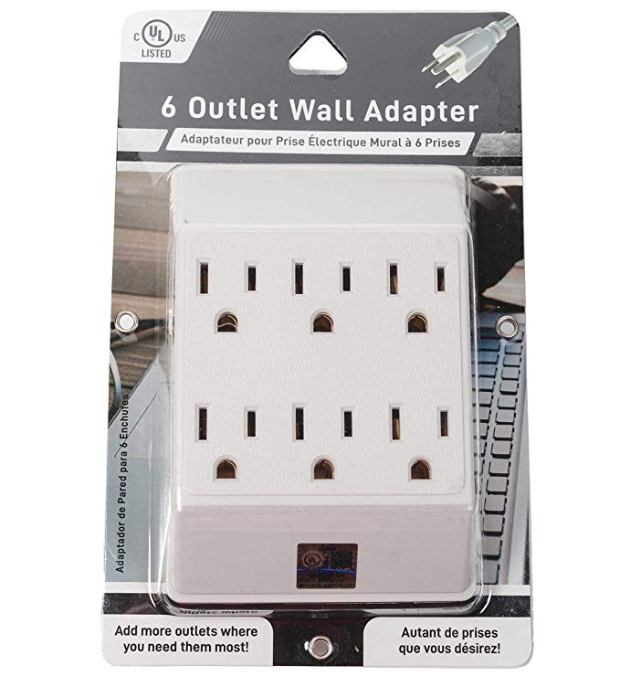 Jacent 6 Outlet Wall Adapter with Two 3 Prong Plugs - 1 Pack