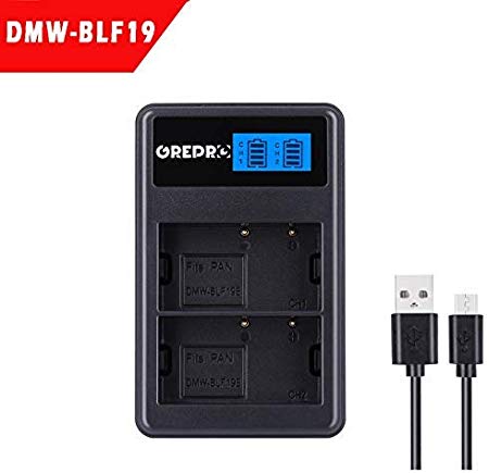 Grepro DMW-BLF19 Camera Battery Charger USB LCD Dual Slot Charger with LCD Display Quick Charging for Panasonic DMC-GH5 DMC-GH3 DMC-GH3A DMC-GH3H DMC-GH4 DMC-GH4H DC-GH5S and More, Convenient for Travel