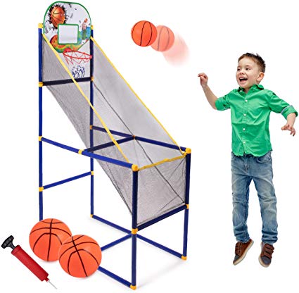 Basketball Arcade Game for Kids - Single Shot Indoor Shooting System with Mini Hoop, Ball and Pump for Kids - Great Gift for Boys (Basketball Arcade)