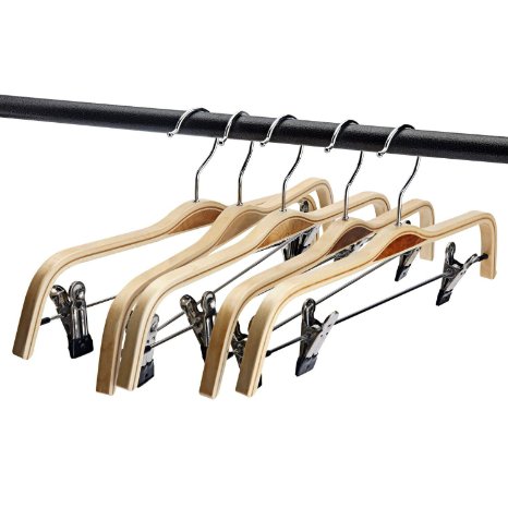 Minoniso Wooden Pants/Clothes Hangers with Polished Clips and Hooks, Natural Wood Suit Hangers, Pack of 5